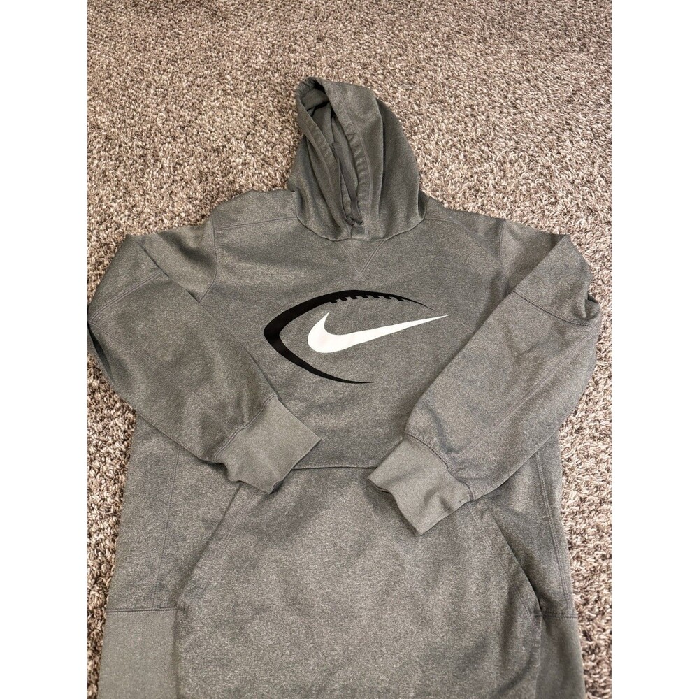 Athletic Nike Mens Med Gray Dri-FIT Football Swoosh Graphic Pullover Hoodie
